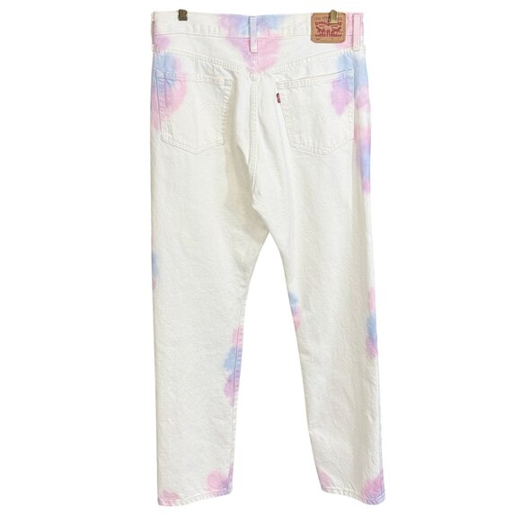 Levis 501 Jeans Unisex W31 L30 White Cotton Tie-Dye Button Fly Straight Fit - Picture 2 of 11